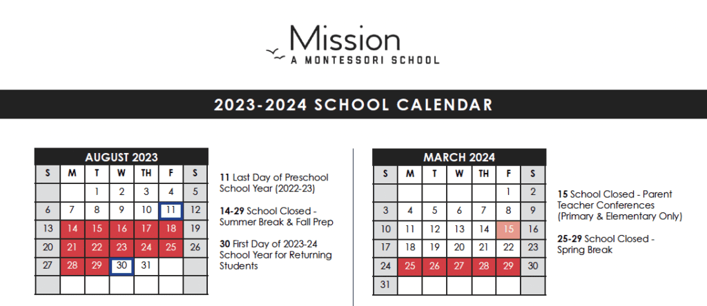 Mission Montessori School in San Francisco School Calendar Mission Montessori School in San Francisco School Calendar